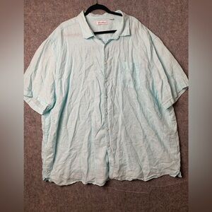 Caribbean Men Size 4XB 100% Line Short Sleeve Pastel Blue Button Down Shirt‎
